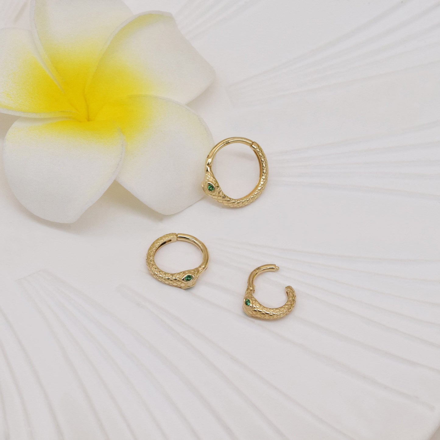14K Solid Gold Snake Septum Helix Tragus Emerald Hoop