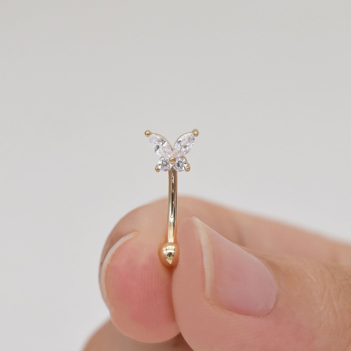 14K Solid Gold Butterfly Rook Belly Ring Navel Piercing 16G