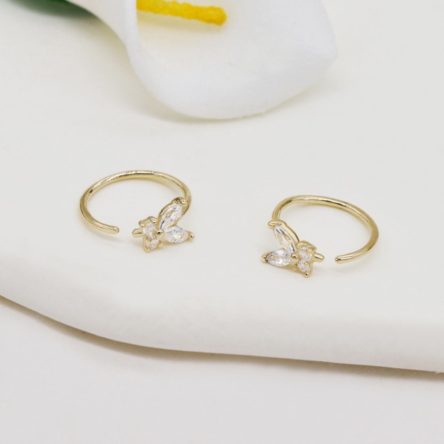 14K Solid Gold Butterfly Bendable 20G Hoop Earring 20G