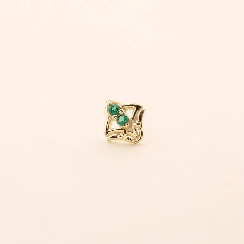 14K Solid Gold CZ Flower Helix Flat Back