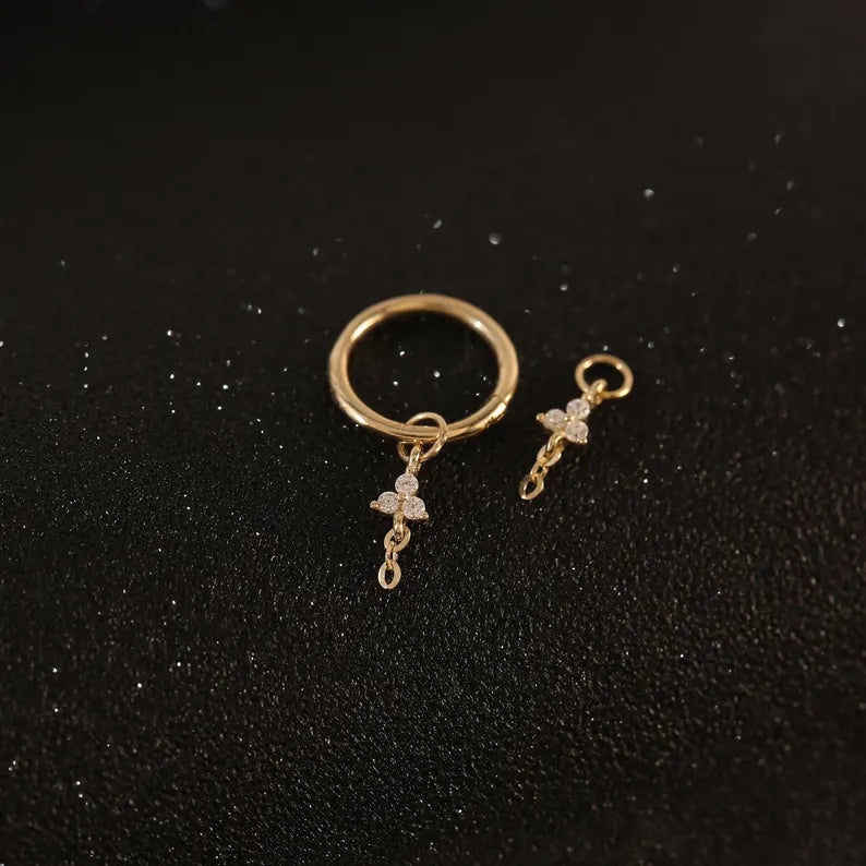 14K Gold Floral CZ Dangle Earring