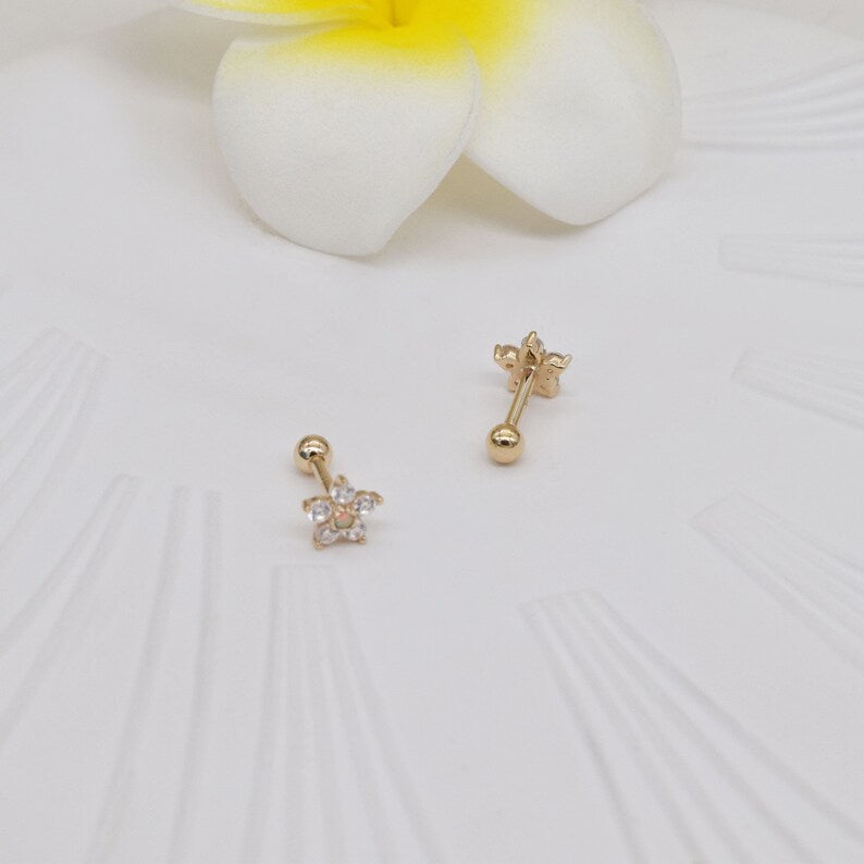 14K Gold Opal Cluster Helix Stud