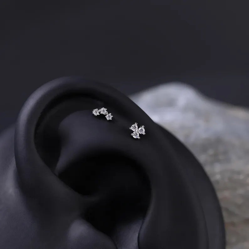 14K White Gold Ear Climber Stud
