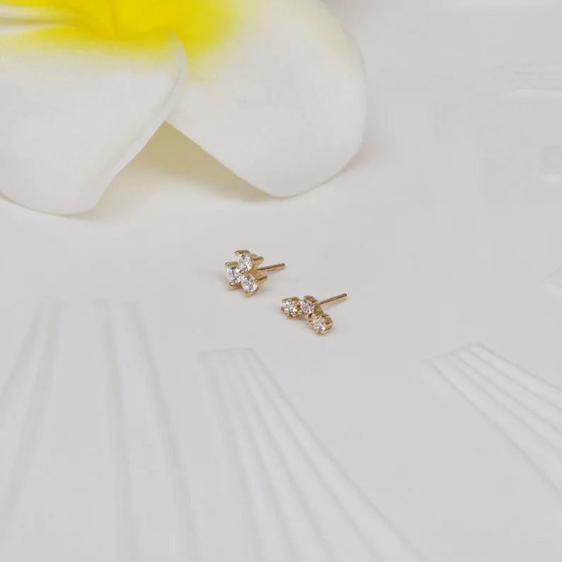 14K Gold Three Stone Cartilage Stud