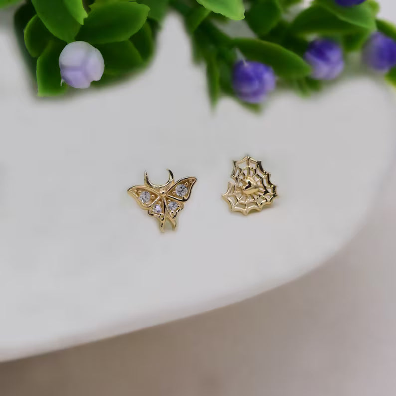 14K Solid Gold Butterfly Heart Helix Earring