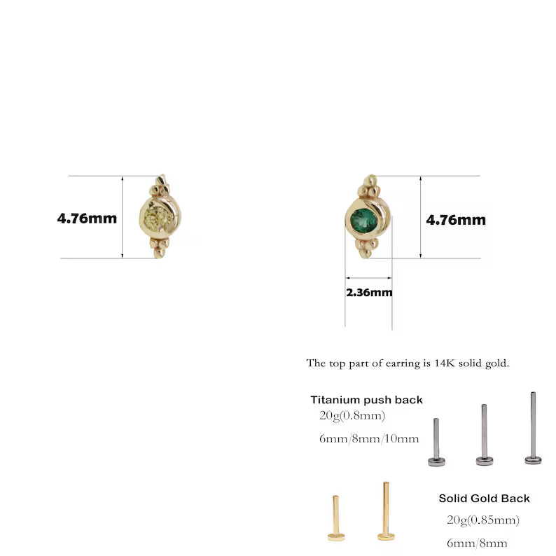 14K Solid Gold Three Bead Helix Stud
