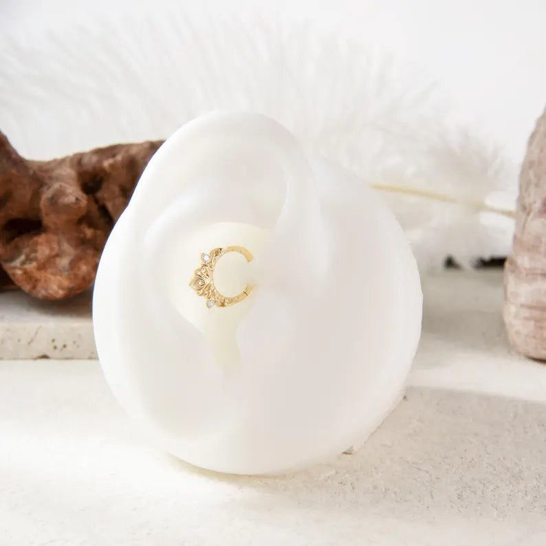 14K Solid Gold Floral Septum Hoop