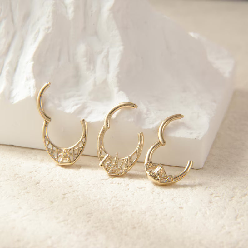 14K Gold Cityscape Septum Hoop Clicker 16G
