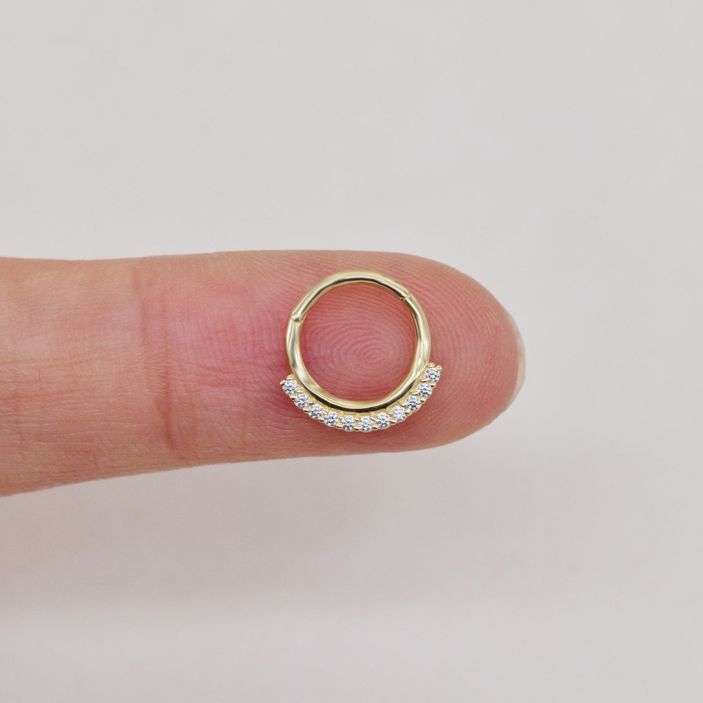 14K Solid Gold Hinged Cubic Zirconia Septum Ring 18g