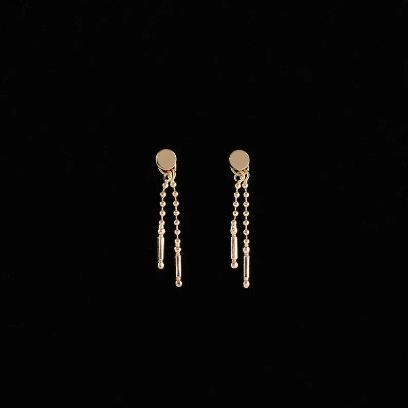14K Gold Tiny Beaded Chain Dangle Earring