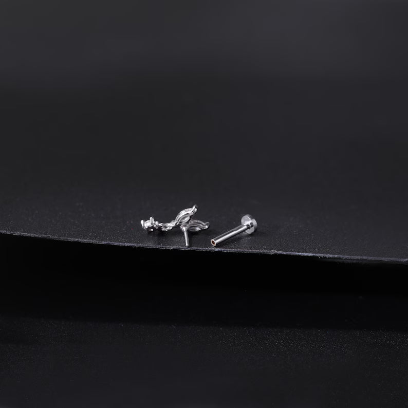 14K White Gold Flower Drop Stud
