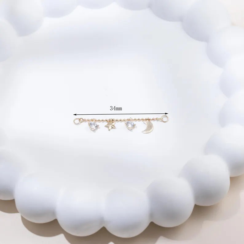 14K Solid Gold Moon & Star Chain Piercing