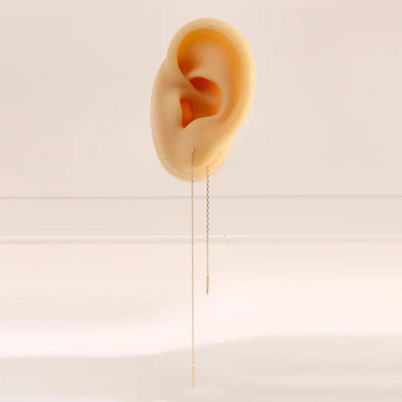 14K Solid Gold Chain Threader Earring