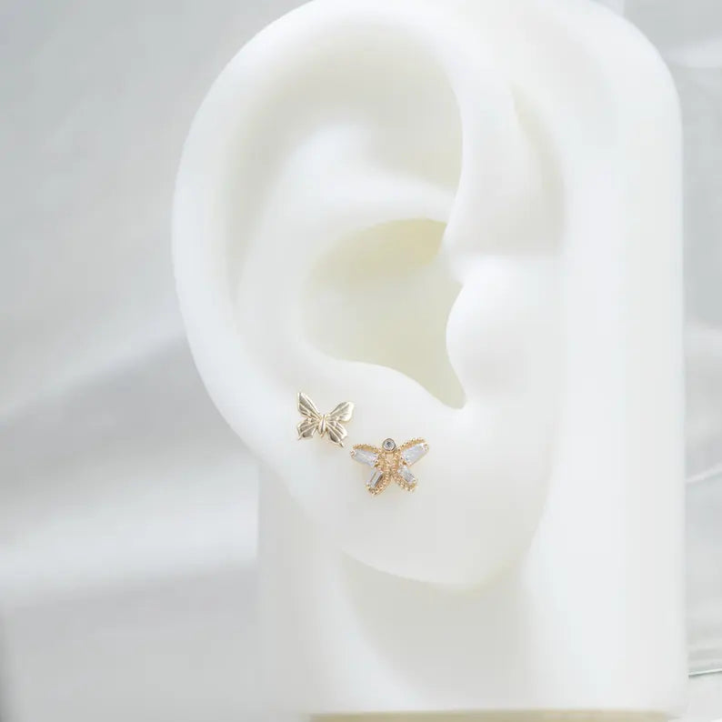 14K Gold Butterfly Cartilage Stud
