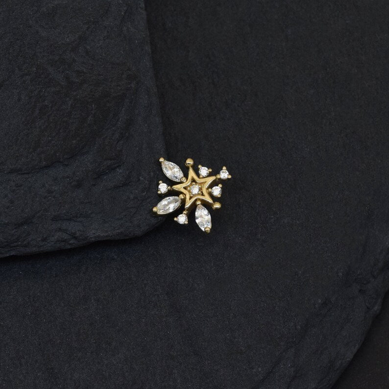 14K Gold Snowflake Cartilage Stud