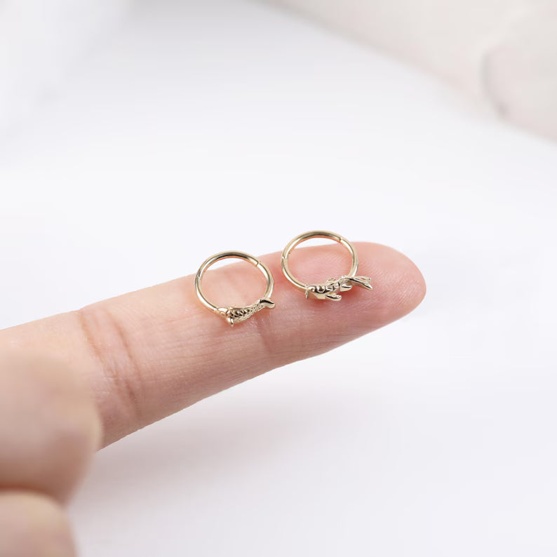 14K Gold Fish Clicker Hoop Nose Ring 18g