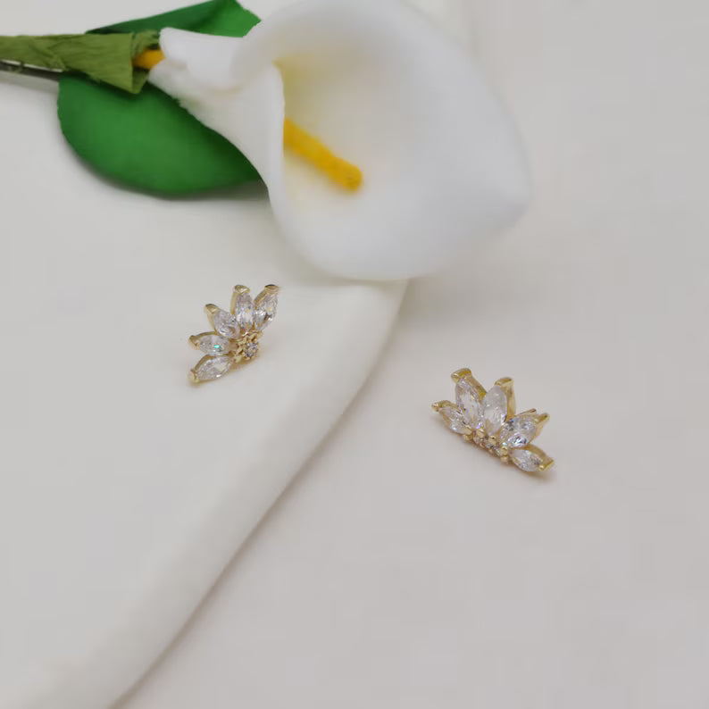 14K Gold Marquise Lotus Cartilage Stud