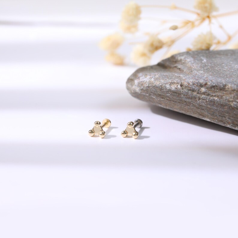 14K Solid Gold Triangle Helix Tragus Stud