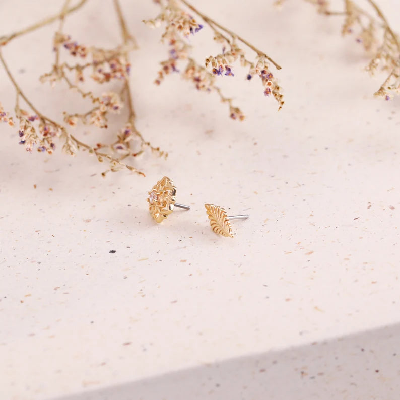 14K Gold Mandala Helix Stud Earring