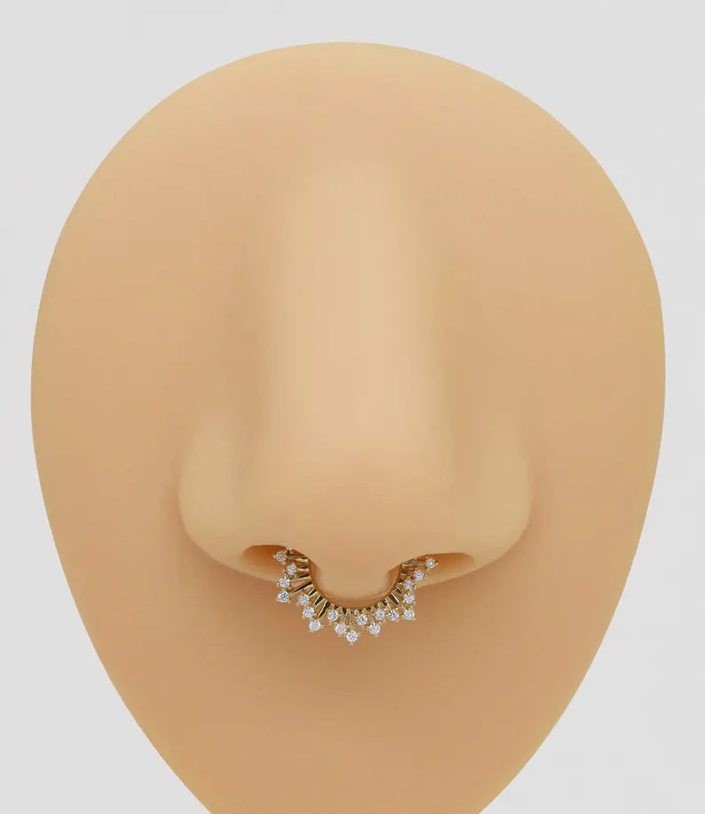 14K Gold Sunburst Daith Septum Hoop 16G