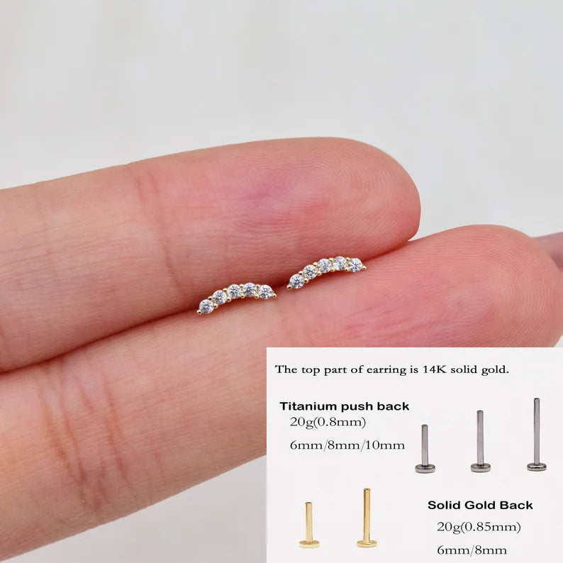 14K Gold Dainty Climber Bar Earring