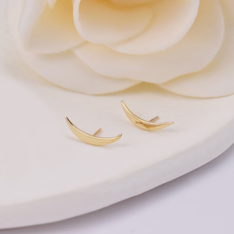 14K Solid Gold Moon Bar Stud