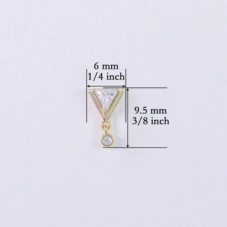 14K Gold Triangle Dangle Stud Earring