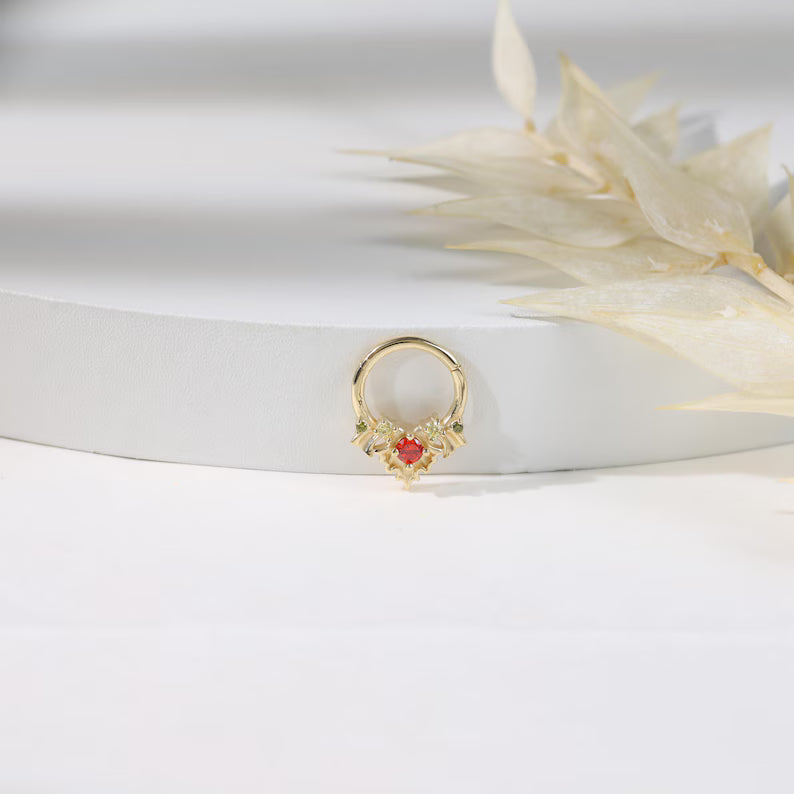 14K Gold Cluster Septum Daith Helix Cartilage Hoop 16g