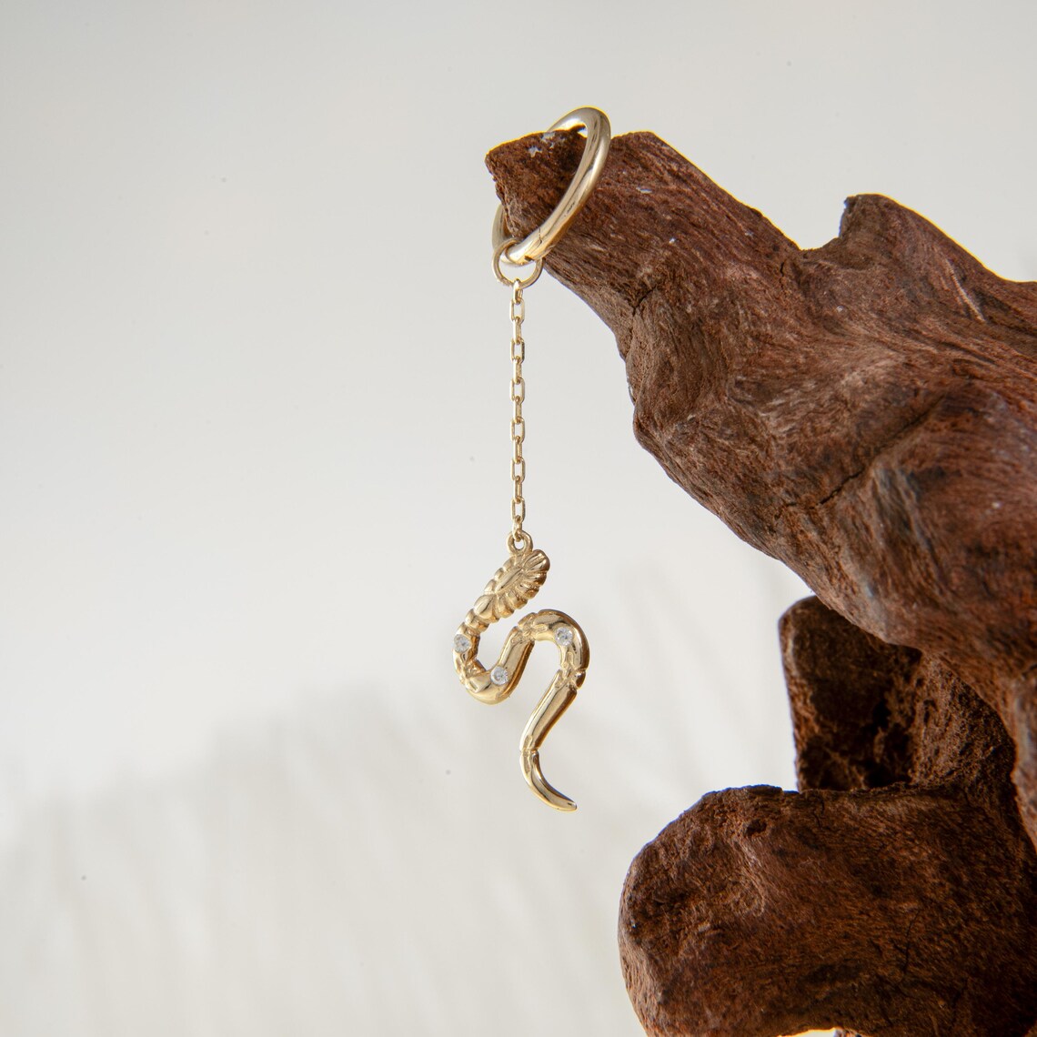 14K Gold Dangle Snake Chain Helix Earring
