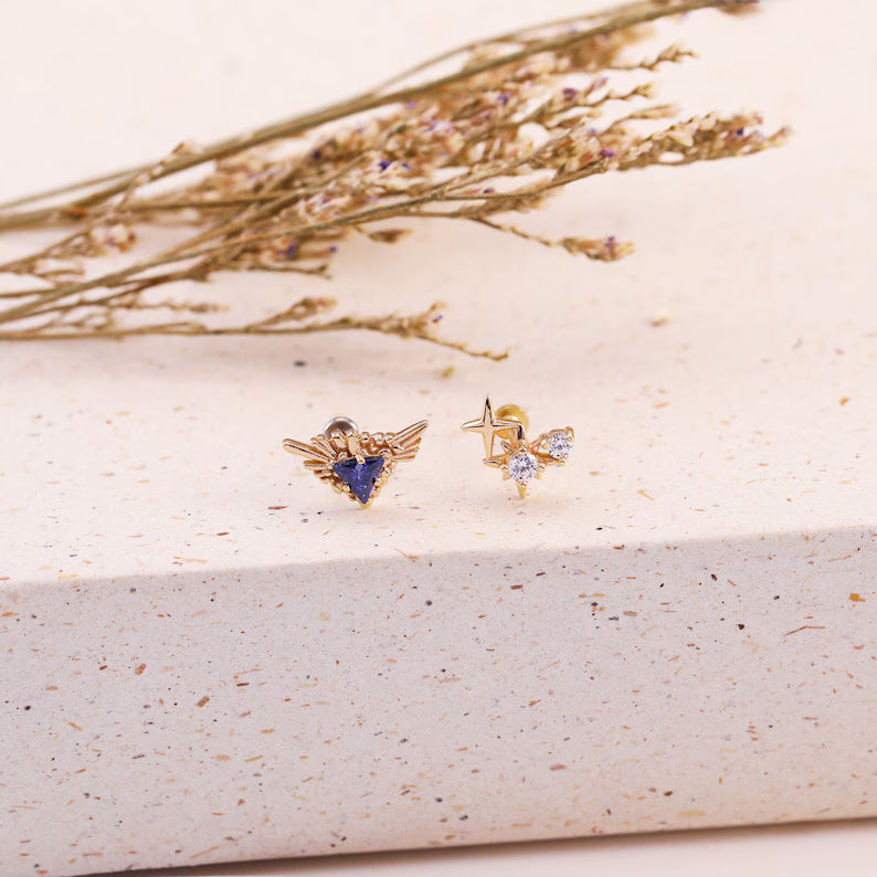 14K Gold Celestial Helix Conch Tragus Stud