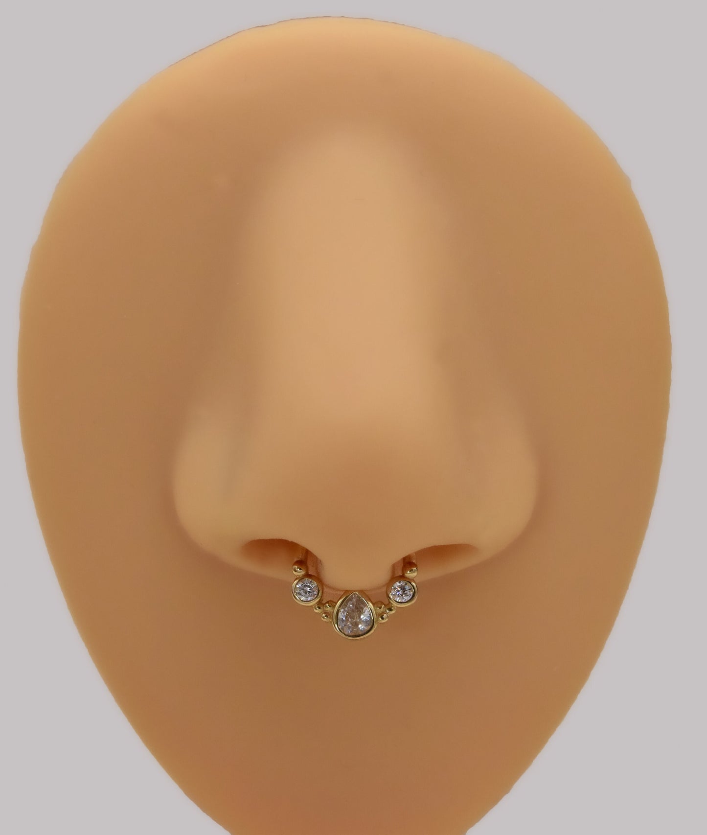 14K Solid Gold Teardrop Bezel Hoop Septum Nose Ring Cartilage Daith 16g