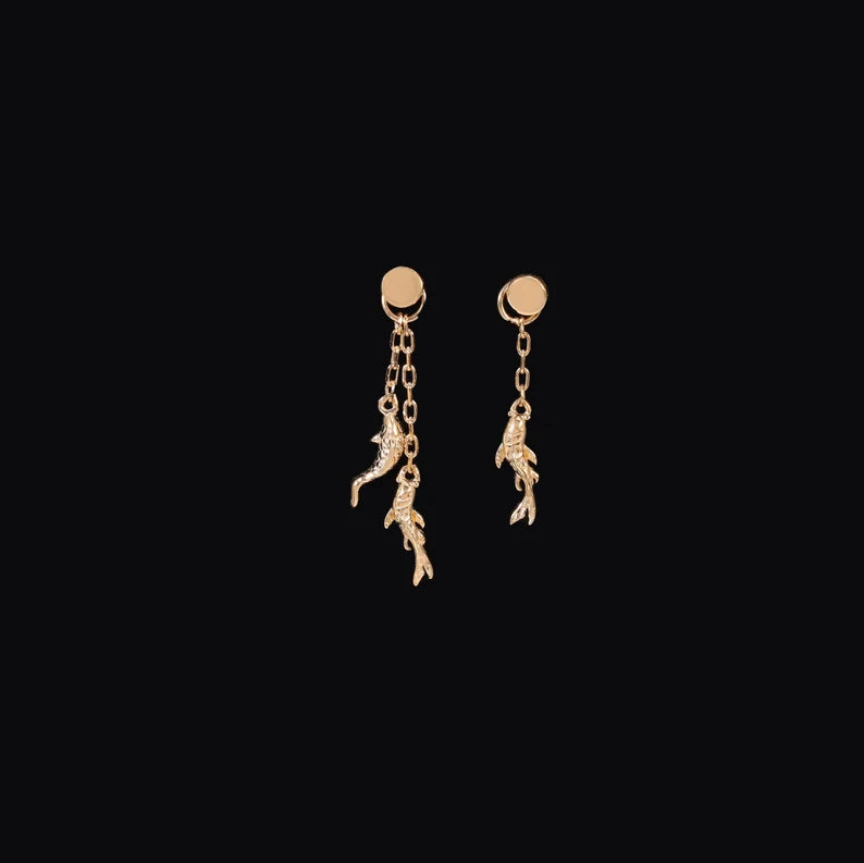 14K Gold Koi Fish Double Chain Earring Charm