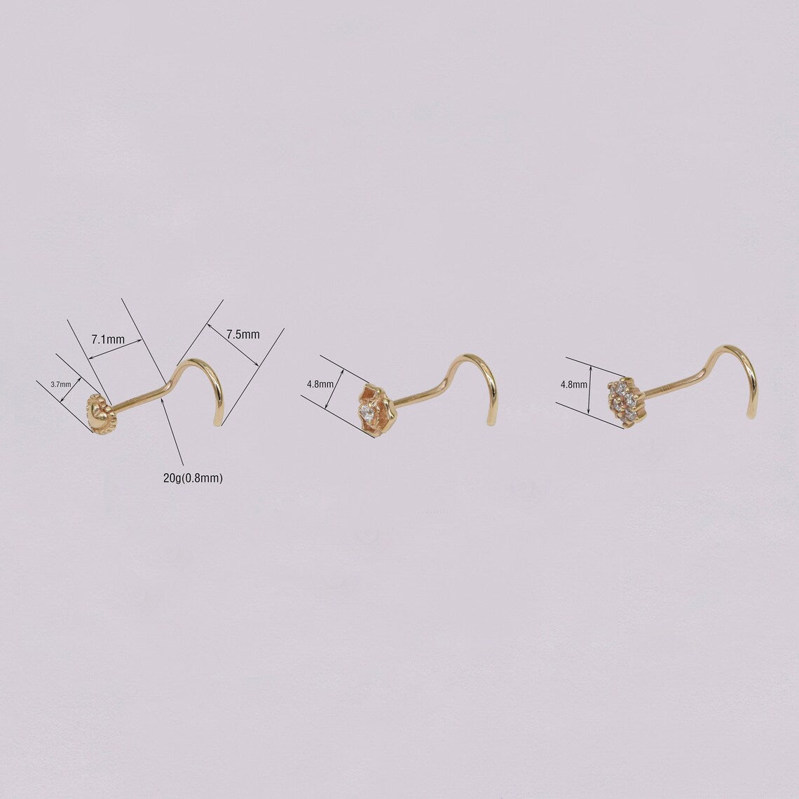 14K Solid Tiny Diamond Nose Piercing 20g