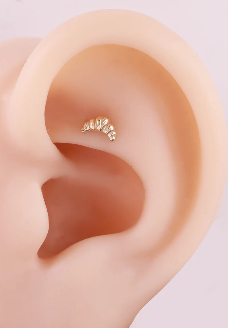 14K Gold Croissant Flat Back Earring