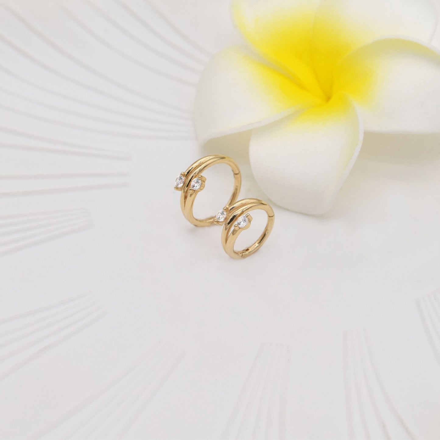 14K Solid Gold Triple Row Clicker Hoop 16G