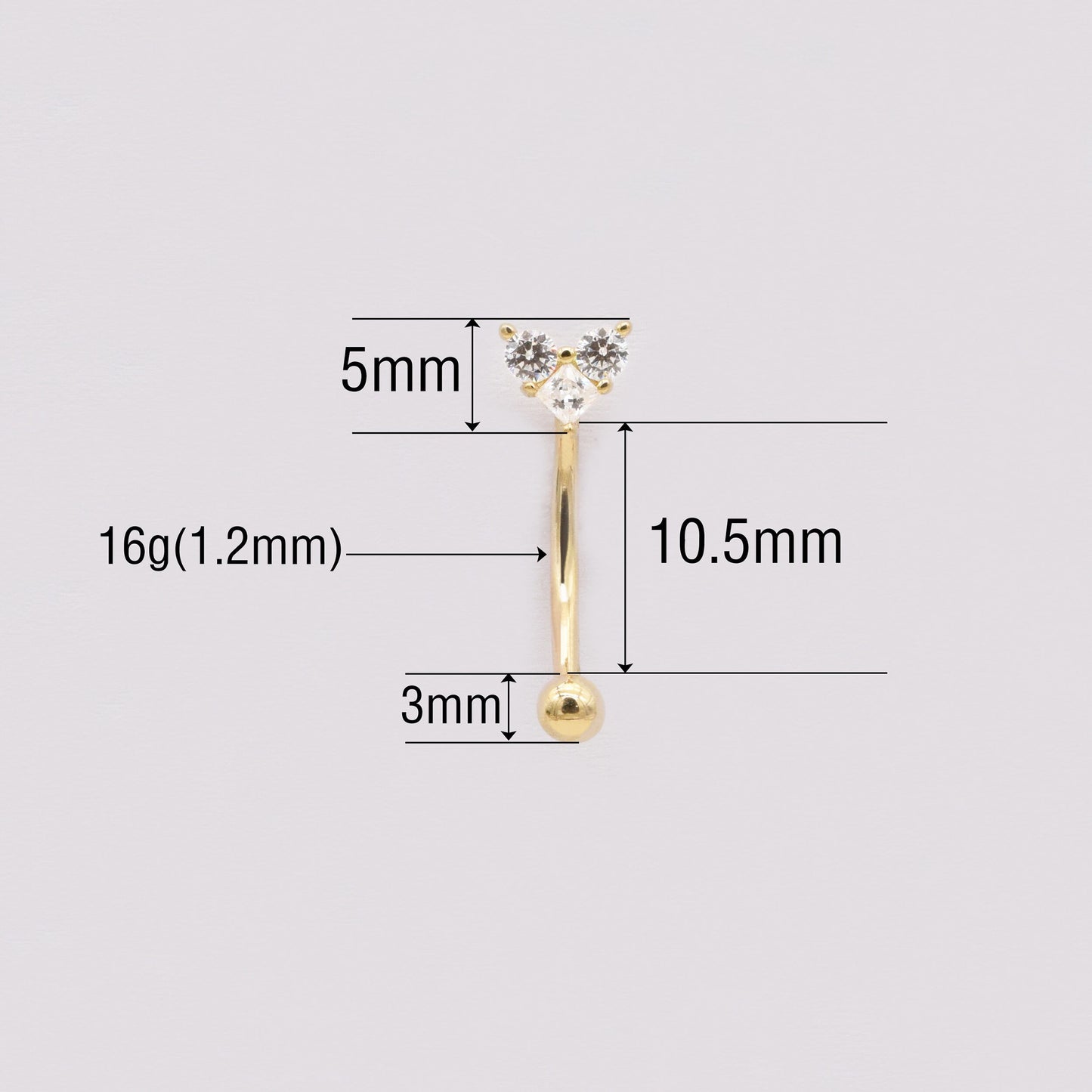 14K Solid Gold Heart Rook Earring Diamond Curved Barbell 16G