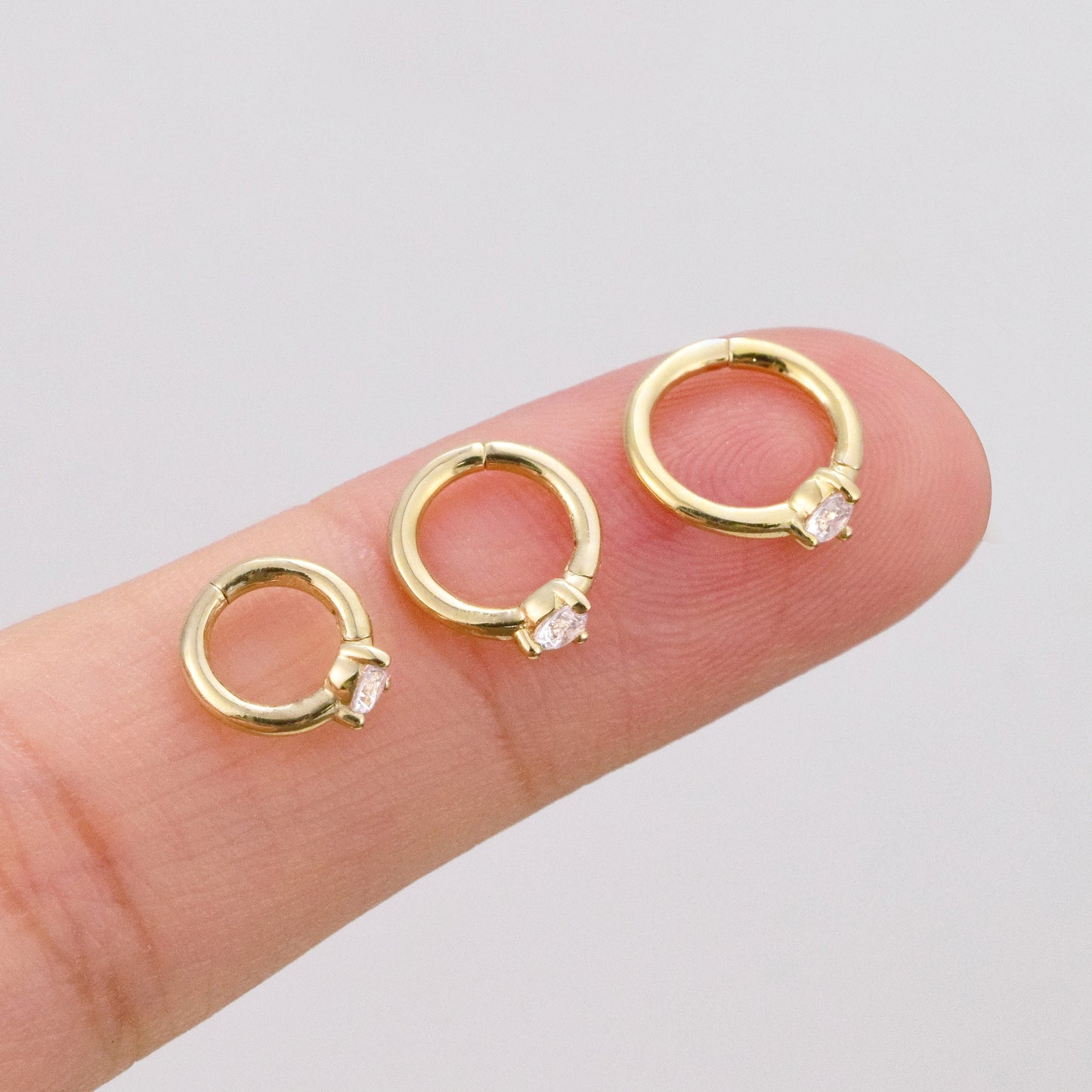 14K Solid Gold Tiny Cartilage Hoop Cubic Zirconia Huggie Earring