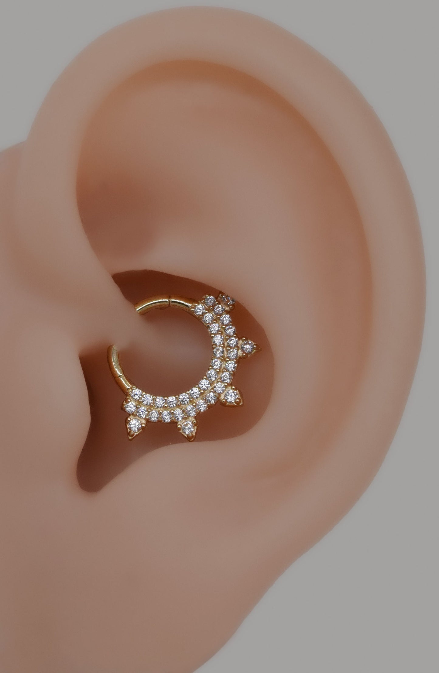 14K Gold Cubic Zirconia Diamond Sunshine Hoop 16G