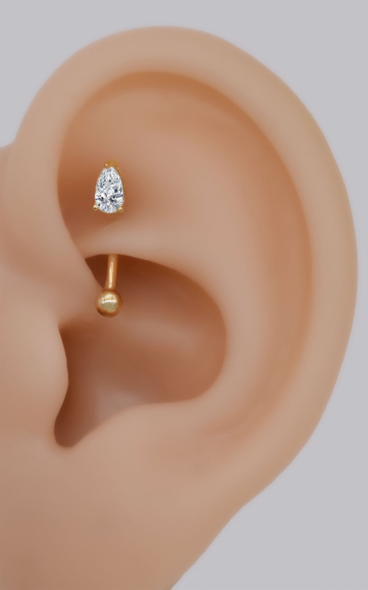 14K Solid Gold Teardrop Rook Piercing 16G