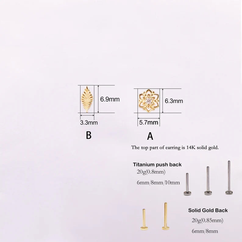 14K Gold Mandala Helix Stud Earring