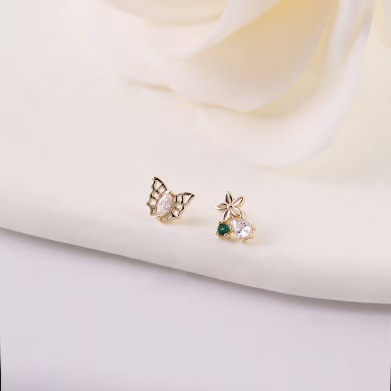 14K Gold Butterfly Cartilage Stud Flat Back