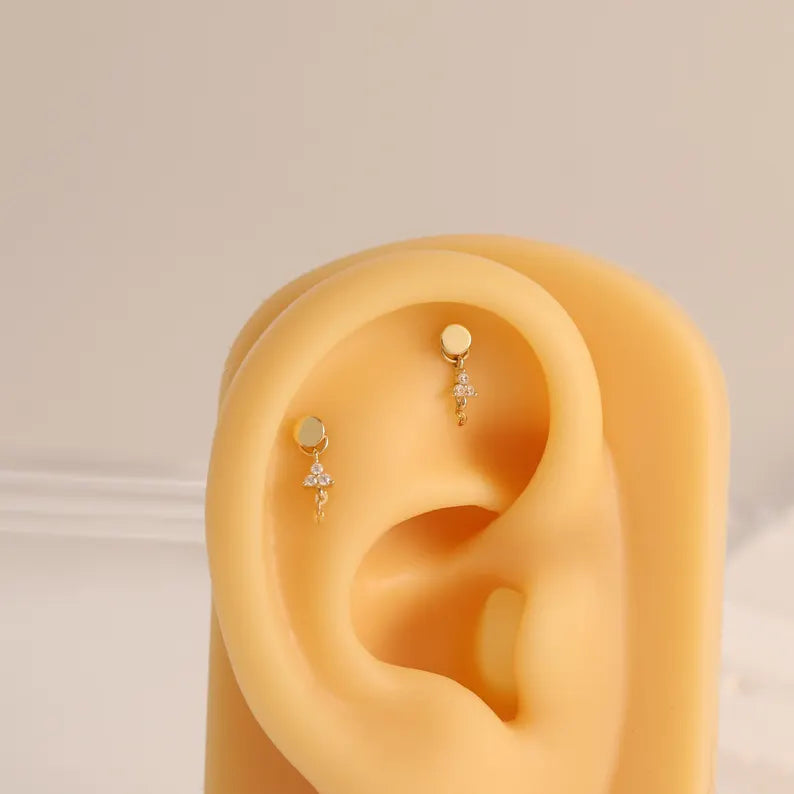 14K Gold Floral CZ Dangle Earring
