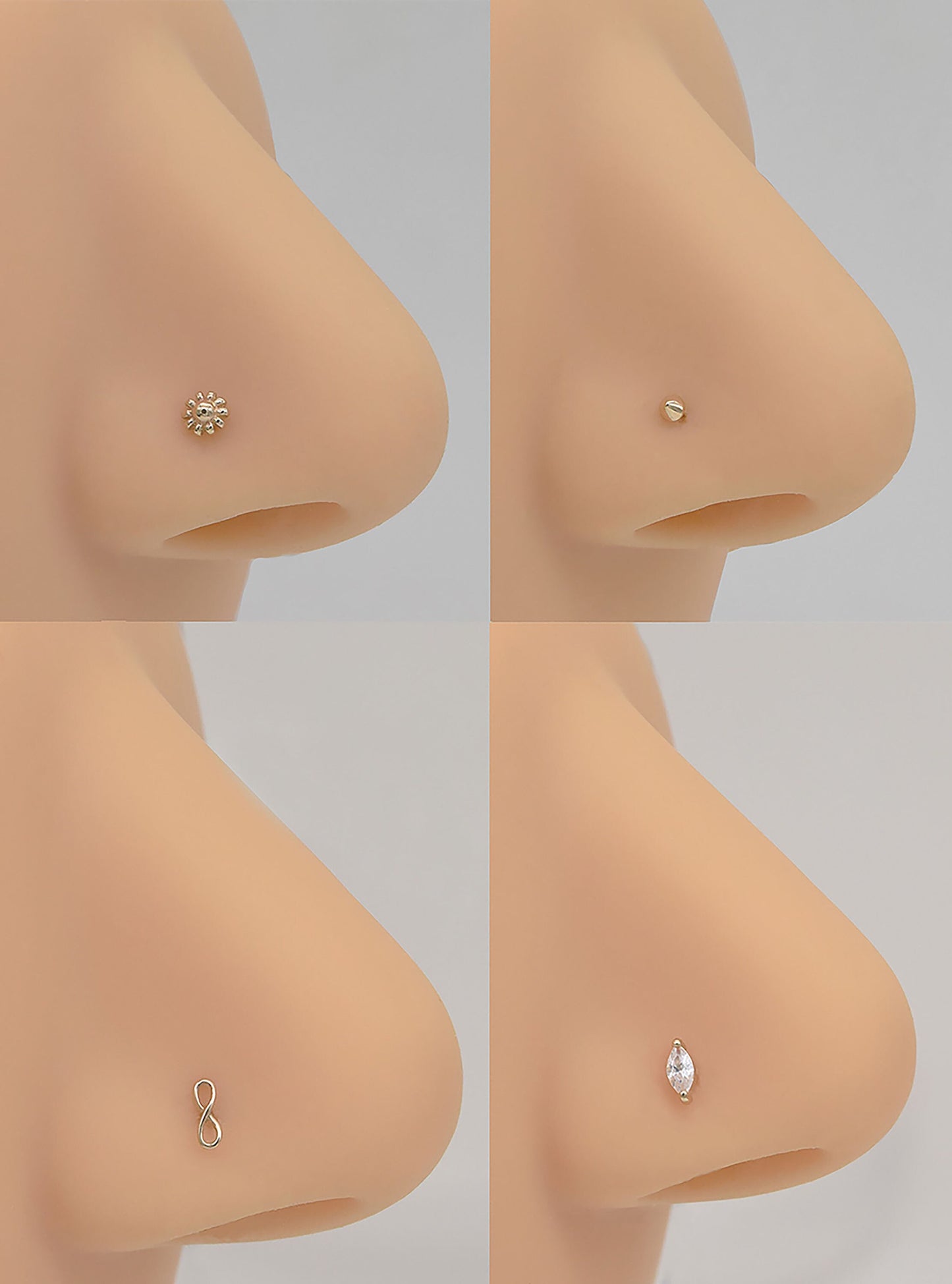 14K Solid Gold Marquise Flower Nose Stud 20G