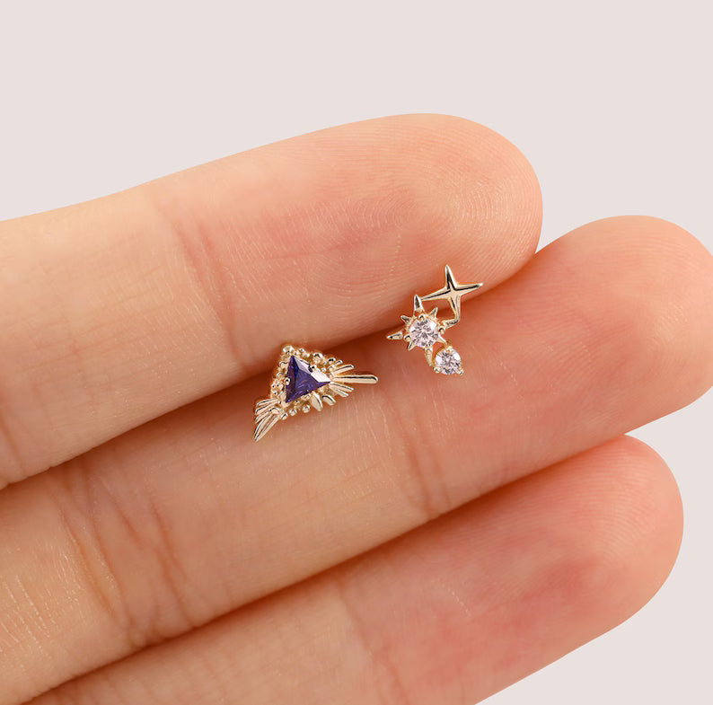 14K Gold Celestial Helix Conch Tragus Stud