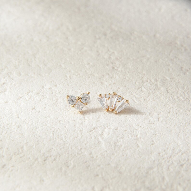 14K Gold CZ Cluster Stud Earring