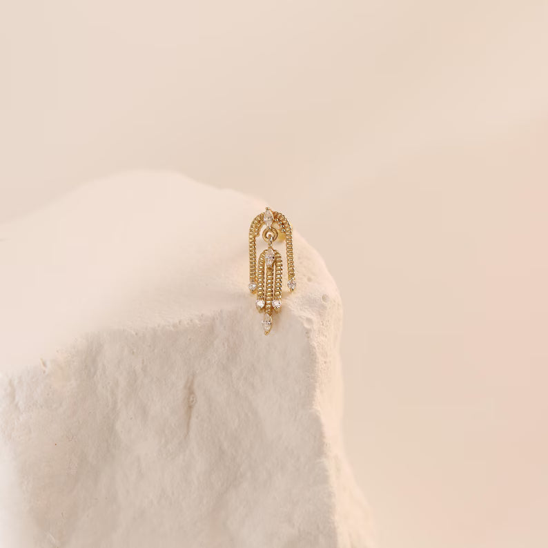 14K Gold Waterfall Chain Cartilage Earring Flat Back