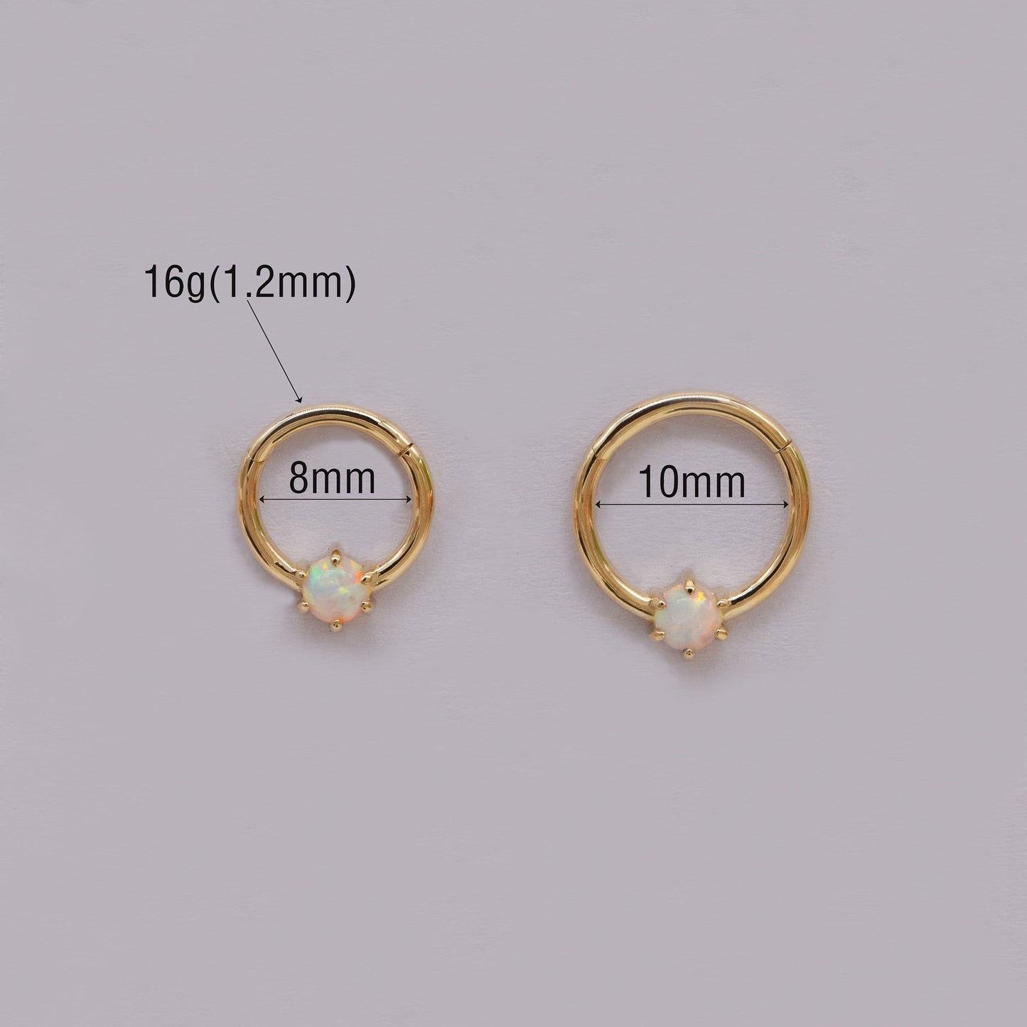 14K Solid Gold Opal Septum Hoop 16g