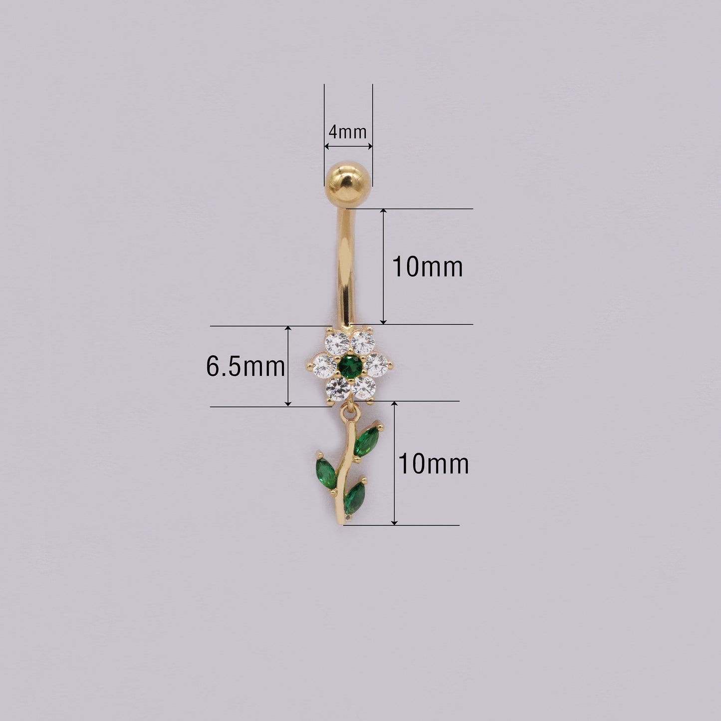 14K Solid Gold Flower Belly Ring Dangly Navel Piercing 14G