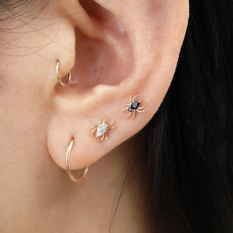 14K Gold Dainty Spider Stud Earrings