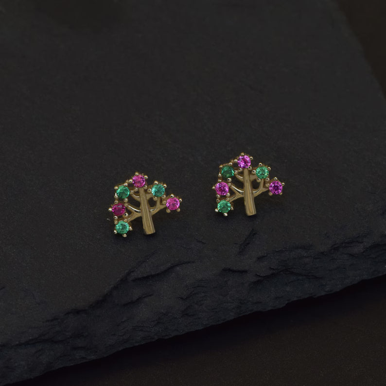 14K Solid Gold Tree Cartilage Helix Conch Tragus Stud